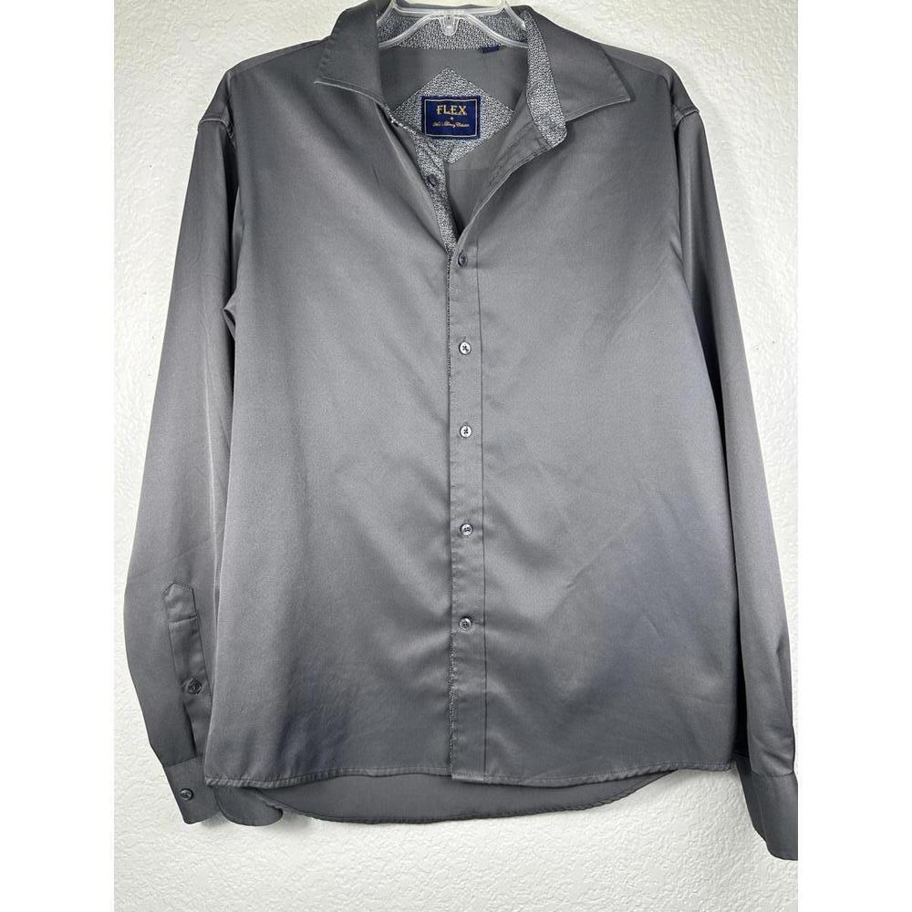 Men’s M Flex Luxury Collection Gray Dress Shirt Long Sleeve Button Up Italy